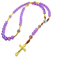 Kalung Rosario Katolik Unik Warna Ungu Souvenir Tali Pendant Kaca Eksklusif - Toko Dunia Rohani