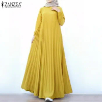 ZANZEA Women Muslim Abaya Dubai Long Sleeve Autumn Dress Elegant Prom Gown Maxi Dress Fashion A Line Robe Femme Islam Clothing