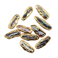 APDGG 10 PCS Natural Freshwater Black Biwa Pearl 24K Yellow Gold Plated Loose beads Spacer Beads For Women Jewelry Making DIY