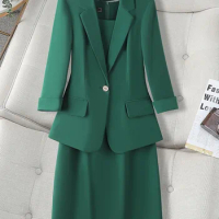YIBAKA Office Ladies Dress Suits for Women Fall Winter 2024 Solid Single Button Slim Formal Blazer Tanks Dress 2 Piece Set