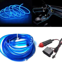 Car Atmosphere Lights EL Neon Wire Strip Light Auto Interior Decorative Ambient Neon Lamp EL Wire Rope Tube Waterproof LED Strip