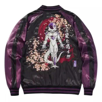 Plus Size Vintage Loose Men Boys Purple Black Sakura Embroidered Sukajan Souvenir Jacket High Street Coats Streetwear