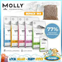 POODEE MOLLY 1KG REPACK High Protein & Low Grain Premium Cat Food Chicken Makanan Kucing Indoor Sesu