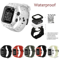 For Apple Watch 4 5 Case 44mm Waterproof Protective Case Sport Silicone Strap Bands for Apple Watch 42mm Series 2/3 Watch Band