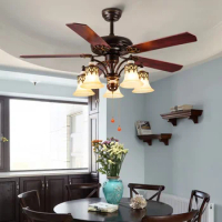 Vintage ceiling fan with light Living room Kitchen Dining room roof fan with remote controller 42 Inch industrial ceiling fan