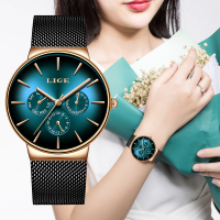 LIGE Woman Watch Luxury Fashion Mesh Steel celet nd Waterproof Watches For Women Ladies Quartz Wristwatch Relogio Feminino