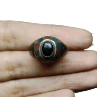 แหวนหินโอนิกซ์ แหวนโบราณ เงินเก่า ขนาด 59 Rare Unique Onyx Ring Old Silver Size 59 or 9US Jewelry Vi