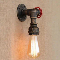 Best E27 Vintage Water Pipe Wall Lamp Faucet Shape Steam Punk Loft Industrial Iron Rust Retro Home Bar Decor Lighting Fixture