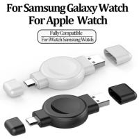 Magnetic Wireless Charger for Samsung Galaxy Watch 6 5 4 3 Pro USB A Type C Port Portable Fast Charger for Apple Watch 9 8 7 6 5