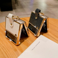 適用於三星Z Flip 3 Z Flip 4手機殼 閃亮石頭紋鑲鑽指環扣zflip4 5G摺疊屏保護殼 女款