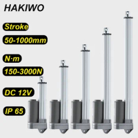 HAKIWO 12V IP65 Waterproof Linear Actuator 3000N 100mm 300mm 500mm 700mm 1000mm Stroke Linear Drive Electric Motor 150mm/s Speed