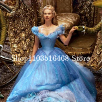 Fairytale Victorian Princess Evening Dresses Blue Elegant Strapless Glitter Applique Sequins Medieval Gowns Women's Evening