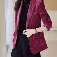 Yitimuceng Fashion Blazer for Women Fall Winter 2023 New Office Ladies Long Sleeve Slim Formal Jacket Korean Chic Velvet Coats