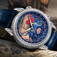 NEW GEYA Navigator Watch World Time Automatic Mechanical Men's Watch Waterproof Reloj Hombre