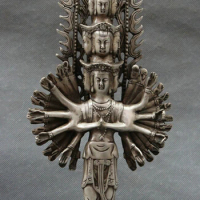 wholesale factory 13" Chinese Tibet Silver Stand 1000 Hands Avalokitesvara Buddha Kwan-Yin Statue