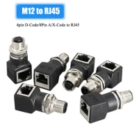 M12 to RJ45 Adpater M12 Gold-plated Copper4Pin D-Code /8 Pin A/X-type Coding to RJ45 Male to Female Converter Connector