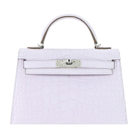 Hermes 愛馬仕 Kelly 20CM U刻 方塊鱷魚手提/肩背凱莉包(09夢幻紫/銀釦)