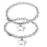 Lover Couple Women men Stainless Steel 4.5mm Oval Link Chain Smooth 18mm Star Tag Charms Bracelet Jewelry Gifts
