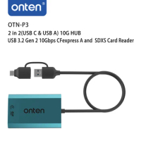 ONTEN OTN-P3 2 in 2(USB C &amp; USB A) 10G HUB USB 3.2 Gen 2 10Gbps CFexpress A and SDXS Card Reader