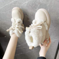 雪地靴女2022冬厚底刷毛保暖羔羊毛白色馬丁靴百搭可愛短筒靴
