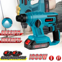 1000W 3600rpm Cordless Electric Rotary Hammer Rechargeable 8600ipm Electric Hammer Drill Power Tools For Makita 18V Battery