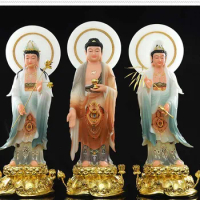 3P Asia high grade Buddha God statue HOME safe health protect Buddhism XI FANG SANSHENG jade Guan yin Amitabha Mahasthamaprapta