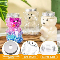 （Hot  ） 500ml Portable Cartoon Bear Transparent Bottles Cute Reusable Drink Containers for Bubble Te