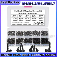 1000Pcs M1 M1.2 M1.4 M1.7 Mini Screw Set Phillips Round Head Self-Tapping Small Wood Screws for Glasses Laptop Accessories Kit