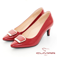 【CUMAR】漆皮經典飾釦高跟鞋-紅鏡