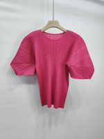 2366 Round Neck Three Quarter Sleeve T-Shirt Loose Versatile Casual Summer Simple Ruched Mid Sleeve 