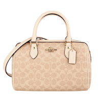 COACH  防刮Logo 兩用波士頓包(淺米x白提把)小 款