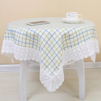 【JEN】茶几餐桌巾圓桌桌布多功能防塵布蓋布120*120cm小方格藍