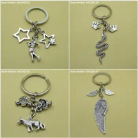 Keychain Keyring Lady Golf Star Pentagram Snake Crown Schnauzer Dog Hound Chicken Cock Rooster Wing Jewelry Bag Charms