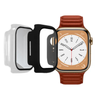 【Metal-Slim】Apple Watch Series 8 41mm 鋼化玻璃+PC 雙料全包覆防摔保護殼