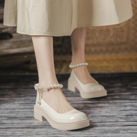 白色小皮鞋女夏季薄款洛麗塔圓頭日系珍珠jk復古粗跟瑪麗珍單鞋子 全館免運