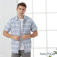 【NAUTICA】男裝粗細條紋短袖襯衫(藍色)