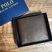 美國百分百【全新真品】Ralph Lauren 皮夾 RL 短夾 錢包 證件夾 卡片夾 皮質 男用 咖啡色 AO09