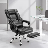 Office chair with ottoman-ergonomic,lumbar support pillow,high-back executive desk chair thick bonded leather,comfortable-black