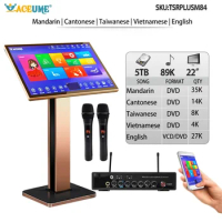 TSRPLUSM84-5TB HDD 89K songs Chinese English Vienamese Songs 22" Touch Screen Karaoke Player Songs Machine Mixing Microphone