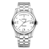 【TITONI 梅花錶】新空中霸王系列-白色錶盤-不鏽鋼鍊帶/39mm(93808 S-616)