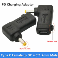 65W PD USB Type C Female to 90 Degree DC 4.0x1.7mm Male Power Charging Cable for Lenovo IdeaPad 310 320 330 330s 120s 130 510