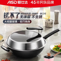 Wrought iron wok pan cookware 34cm cooking pot non stick frying pan cast iron Pots and pans set Gas induction cooker universal