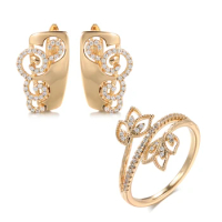 Kinel Hot Fashion 585 Rose Gold Ring Earrings Sets Fashion Natural Zircon Earrings For Women High Quality Daily Fine Jewelry Set