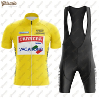 Yellow Retro Triathlon Team Cycling Jersey Set for Men, Road Bike Equipment, Cycling Shirt, Quick Dry Shorts, Bicycle Clothes