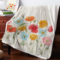 Watercolor Poppy Flower Blankets Winter Warm Cashmere Blanket Office Sofa Soft Throw Blanket Kids Bed Bedspread