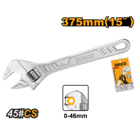 Mỏ Lết 15 Inch INGCO HADW131152 – Dài 375mm, Khẩu Độ 0–46mm, Thép Carbon 45# Bền Chắc