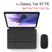 For Samsung Galaxy Tab S7 FE 12.4" SM-T735 T730 T733 736 Bluetooth Keyboard Case German Russian Spanish Portuguese Arabic French
