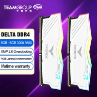 TEAMGROUP T-Force Delta RGB DDR4 8GB 16GB 3200MHz 3600MHz CL16 CL18 1.35V 288 Pin Desktop Gaming Memory Module Ram - White