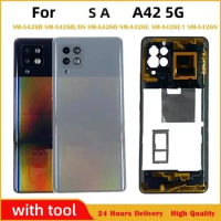 For Samsung Galaxy A42 5G A426 Housing Middle Frame Cover Plastic Battery Back Cover Rear Door With Lens Adhesive Logo