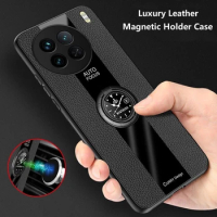 Magnetic Holder Case For Vivo X90 Pro Plus Luxury Leather Phone Cover For Vivo X90 X90Pro+ Ring Capa Silicone Shockproof Bumper